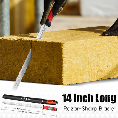 8" Insulation Knife, Stainless Steel Blade Insulation Cutter w/Laser Scale, Dual-Side Serrated Duct Knife Tool with Sheath for Cutting Heat Material Foam/Rockwool/Styrofoam, Garden Sod Cutter