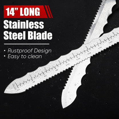 8" Insulation Knife, Stainless Steel Blade Insulation Cutter w/Laser Scale, Dual-Side Serrated Duct Knife Tool with Sheath for Cutting Heat Material Foam/Rockwool/Styrofoam, Garden Sod Cutter