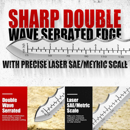 8" Insulation Knife, Stainless Steel Blade Insulation Cutter w/Laser Scale, Dual-Side Serrated Duct Knife Tool with Sheath for Cutting Heat Material Foam/Rockwool/Styrofoam, Garden Sod Cutter