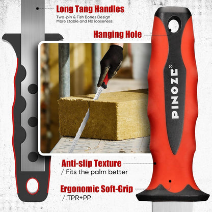 8" Insulation Knife, Stainless Steel Blade Insulation Cutter w/Laser Scale, Dual-Side Serrated Duct Knife Tool with Sheath for Cutting Heat Material Foam/Rockwool/Styrofoam, Garden Sod Cutter