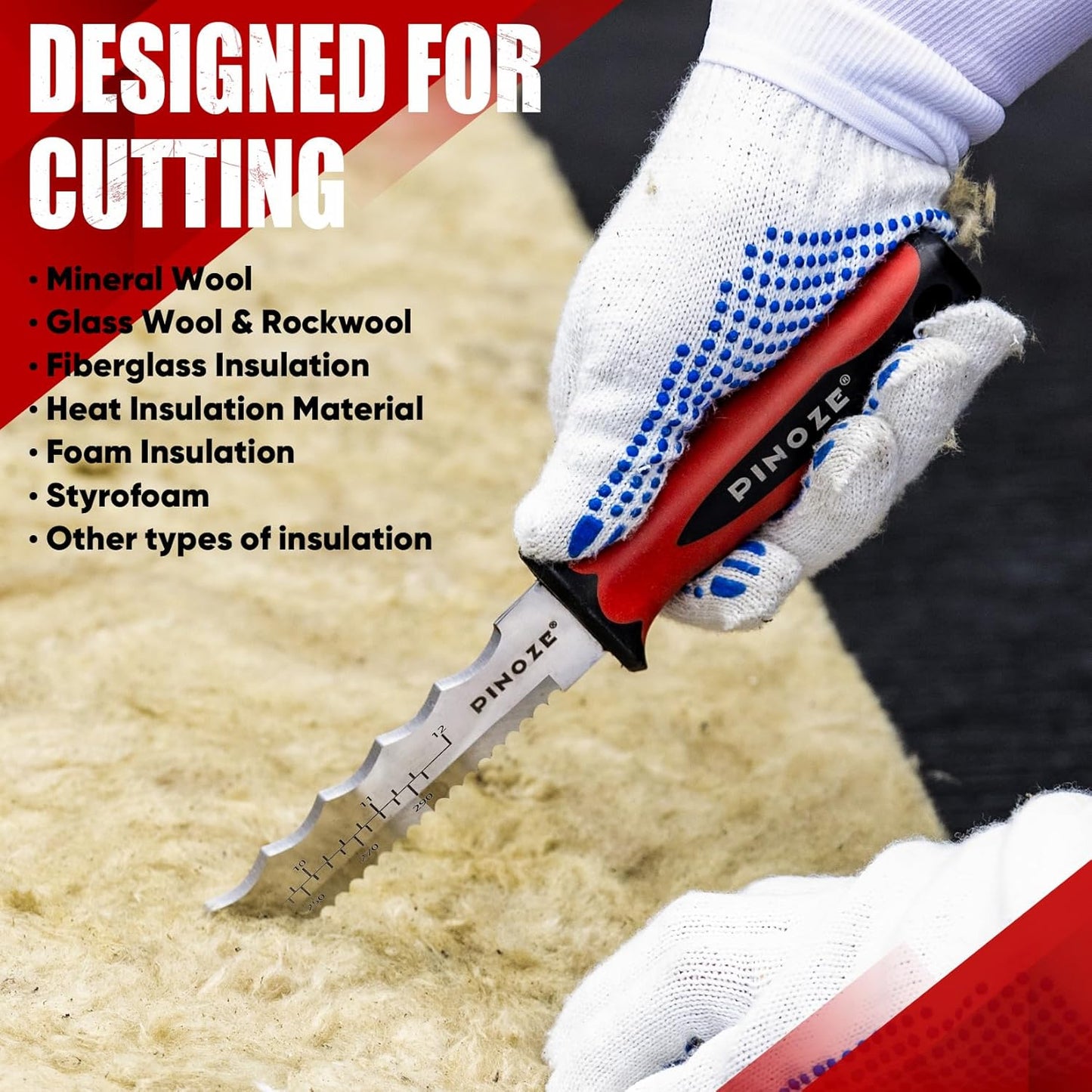8" Insulation Knife, Stainless Steel Blade Insulation Cutter w/Laser Scale, Dual-Side Serrated Duct Knife Tool with Sheath for Cutting Heat Material Foam/Rockwool/Styrofoam, Garden Sod Cutter