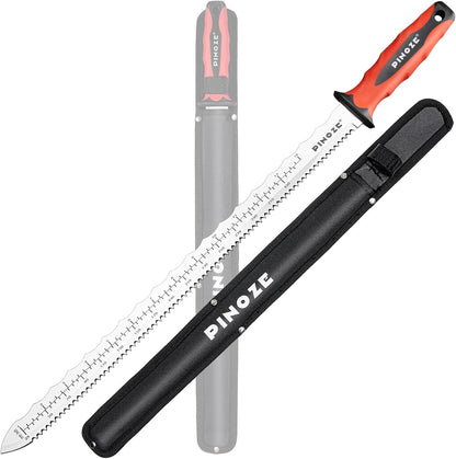 8" Insulation Knife, Stainless Steel Blade Insulation Cutter w/Laser Scale, Dual-Side Serrated Duct Knife Tool with Sheath for Cutting Heat Material Foam/Rockwool/Styrofoam, Garden Sod Cutter