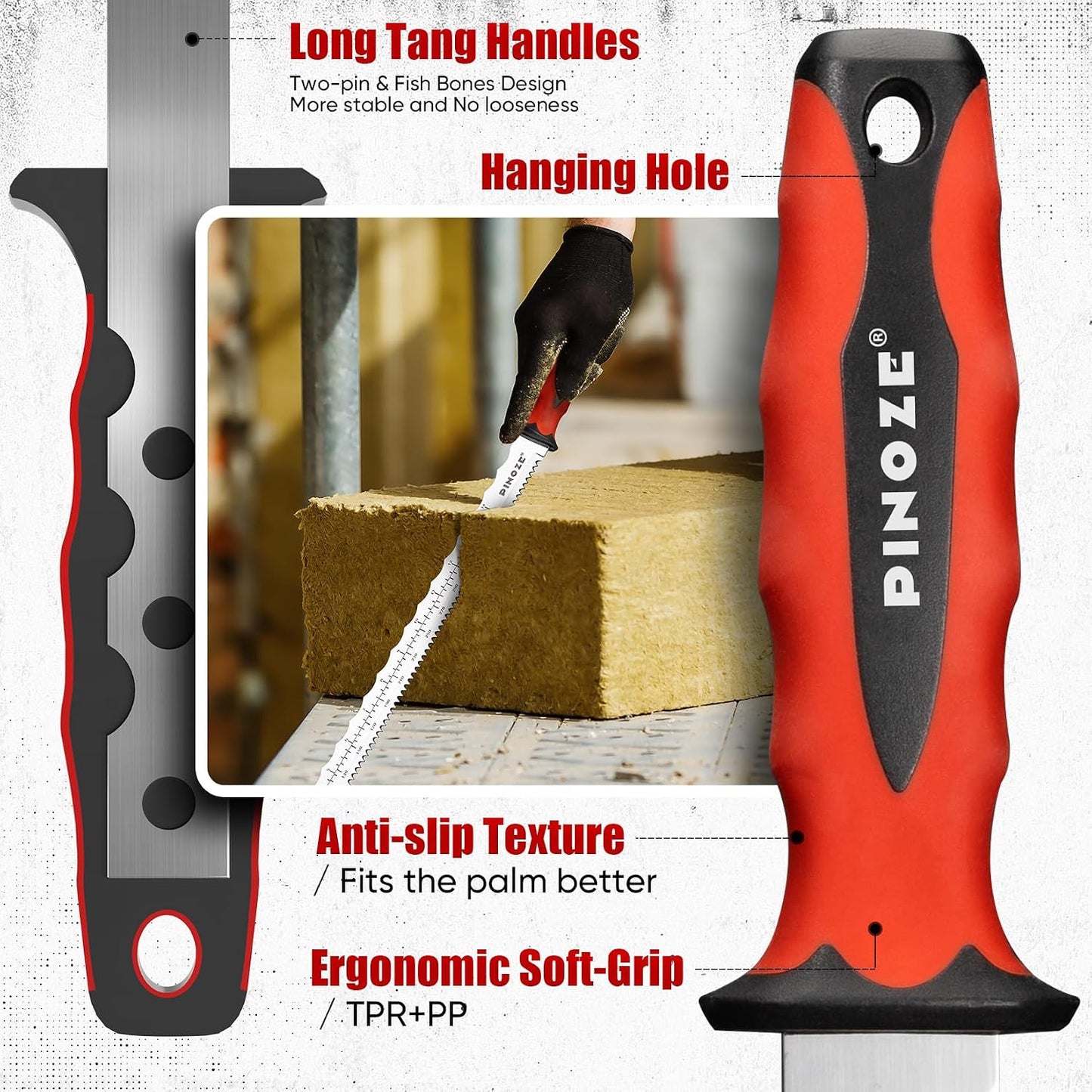 8" Insulation Knife, Stainless Steel Blade Insulation Cutter w/Laser Scale, Dual-Side Serrated Duct Knife Tool with Sheath for Cutting Heat Material Foam/Rockwool/Styrofoam, Garden Sod Cutter
