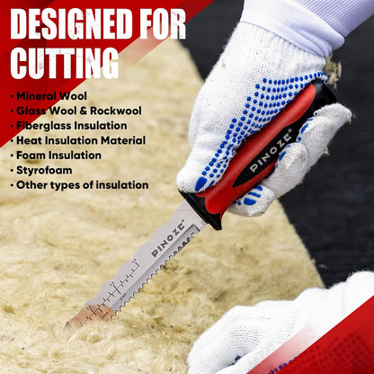8" Insulation Knife, Stainless Steel Blade Insulation Cutter w/Laser Scale, Dual-Side Serrated Duct Knife Tool with Sheath for Cutting Heat Material Foam/Rockwool/Styrofoam, Garden Sod Cutter