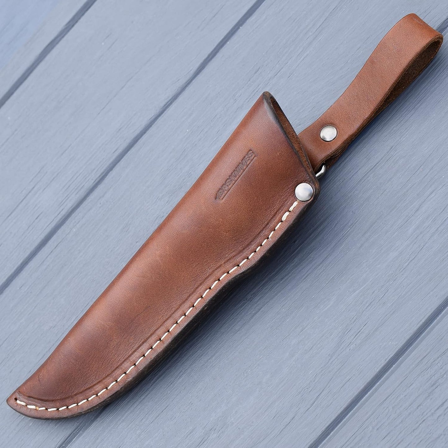 BPSKNIVES - Left Hand Belt Knife Sheath - Brown Leather Sheath for Mora Garberg - Left-Hand Sheath with Belt Loop for Vertical Carry of Fixed Blade Knife - Free Suspension Leather