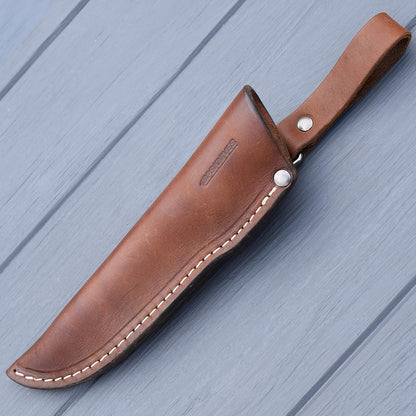 BPSKNIVES - Left Hand Belt Knife Sheath - Brown Leather Sheath for Mora Garberg - Left-Hand Sheath with Belt Loop for Vertical Carry of Fixed Blade Knife - Free Suspension Leather