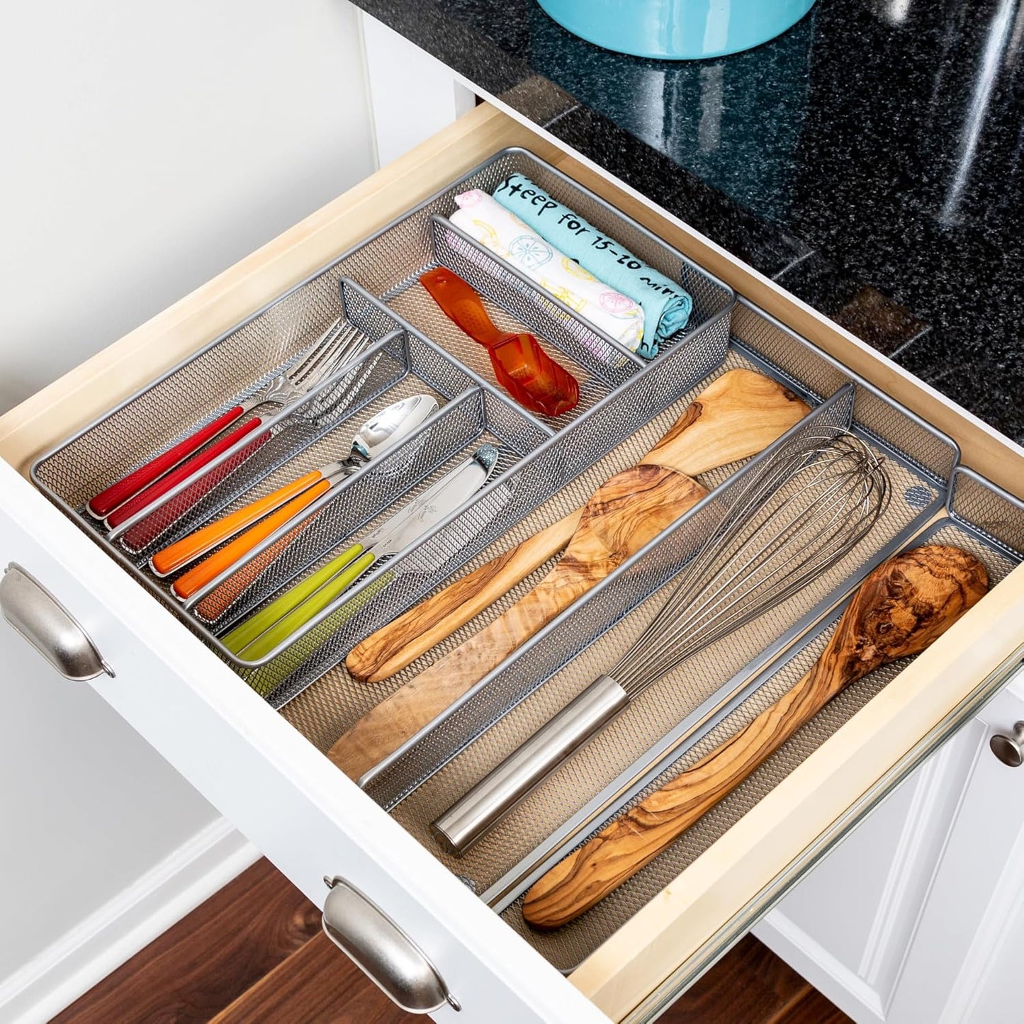 Honey-Can-Do KCH-02163 Steel Mesh 7-Compartment Expandable Utility Drawer Organizer, Silver