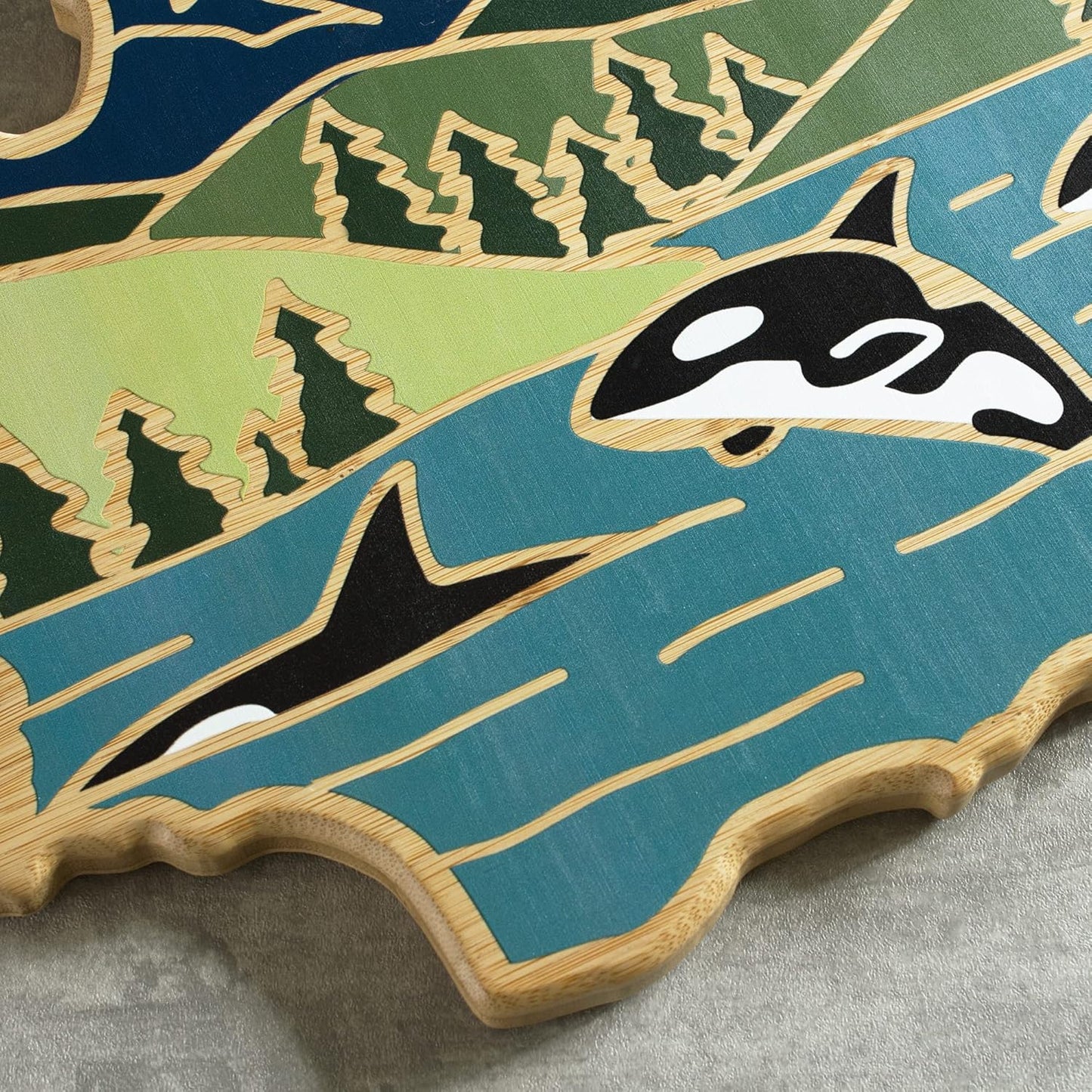 Totally Bamboo North Carolina State Shaped Cutting Board and Charcuterie Serving Platter with Artwork by Summer Stokes, Includes Hang Tie for Wall Display 18" x 8" x 5/8" - Colors B