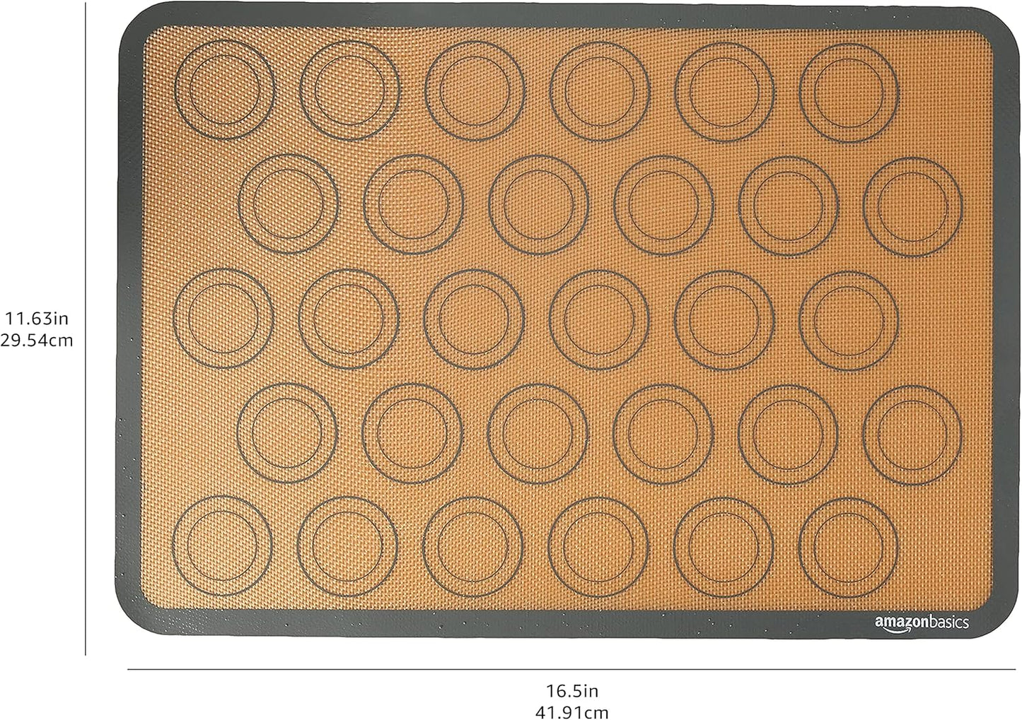 Amazon Basics Silicone Rectangular Baking Mat, Non-Stick, Reusable, Dishwasher Safe, Food Safe, Heat Resistant, 16.5" x 11.6", Beige/Gray, 2-Pack