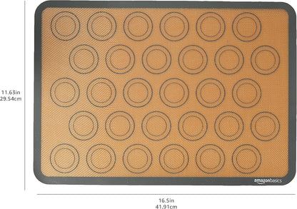 Amazon Basics Silicone Rectangular Baking Mat, Non-Stick, Reusable, Dishwasher Safe, Food Safe, Heat Resistant, 16.5" x 11.6", Beige/Gray, 2-Pack