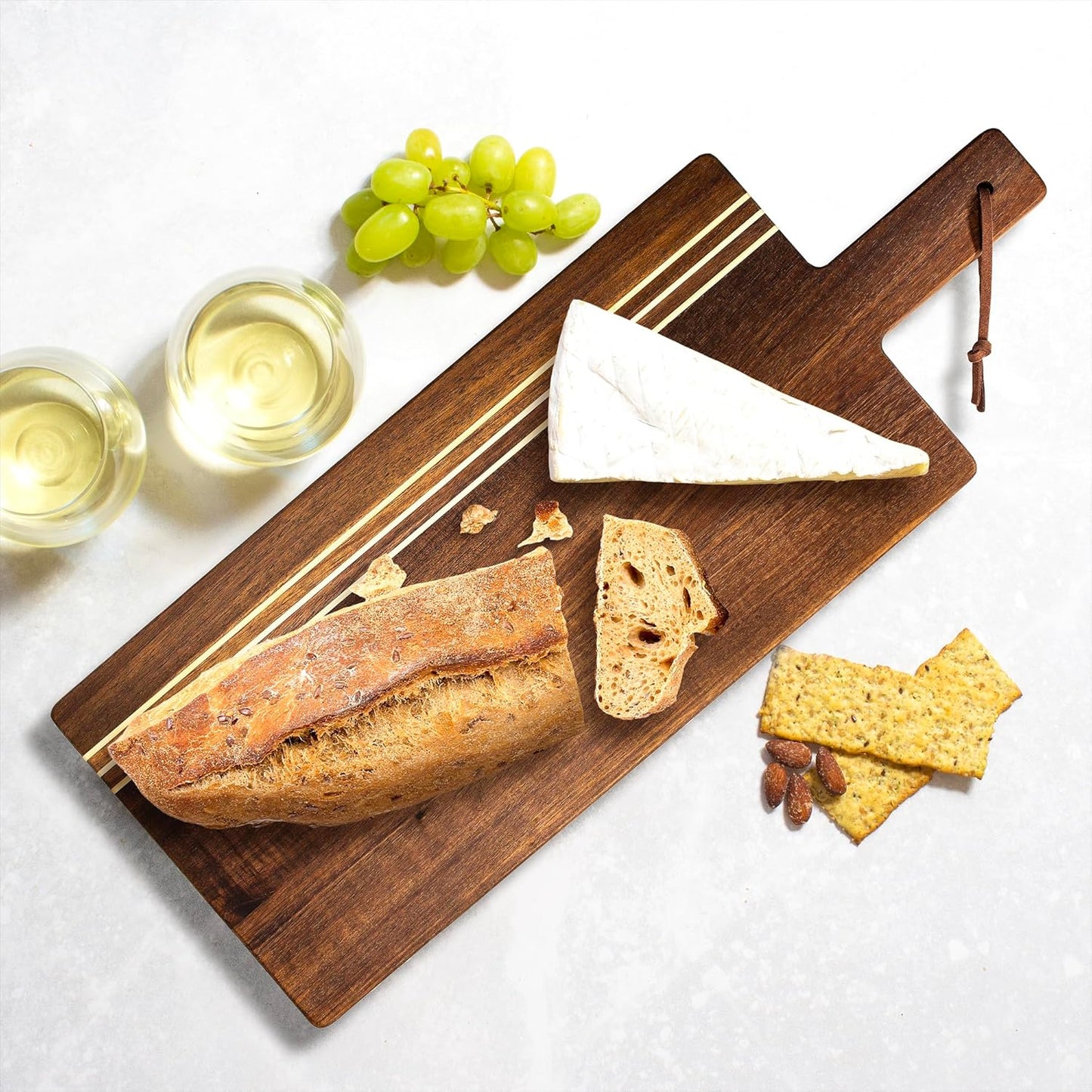 Rock & Branch Large Acacia Wood Cutting Board with Juice Groove – 18" Carving Board with Inlaid Pinstripes | Doubles as Oversized Charcuterie Serving Tray