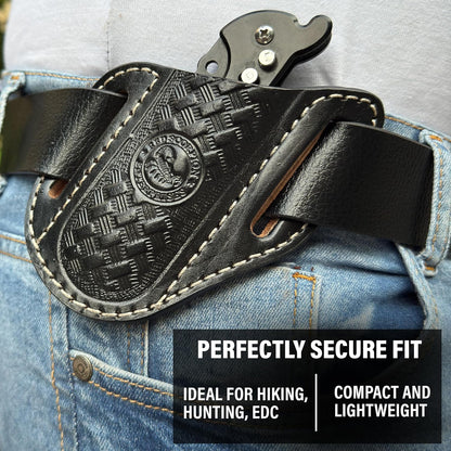 Red Scorpion Handmade Leather Knife Sheath for Belt - EDC Belt Holster for Folding Knife, Leather Sheath for Pocket Knife, Compact EDC Tools Carrier for Outdoor Activities