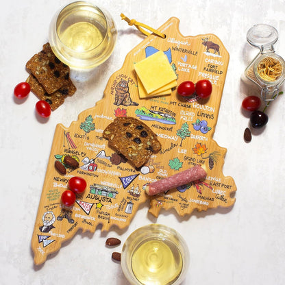 Totally Bamboo Tennessee State Shaped Cutting Board and Charcuterie Serving Platter with Artwork by Fish Kiss, Includes Hang Tie for Wall Display - Colors A