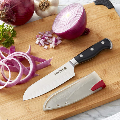 Sabatier Forged Stainless Steel Chef Knife with Edgekeeper Self-Sharpening Blade Cover, High-Carbon Stainless Steel Kitchen Knife, Razor-Sharp Knife to Cut Fruit, Vegetables and more, 8-Inch, Black
