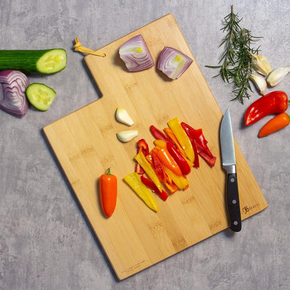 Totally Bamboo North Carolina State Shaped Cutting Board and Charcuterie Serving Platter with Artwork by Summer Stokes, Includes Hang Tie for Wall Display 18" x 8" x 5/8" - Colors A