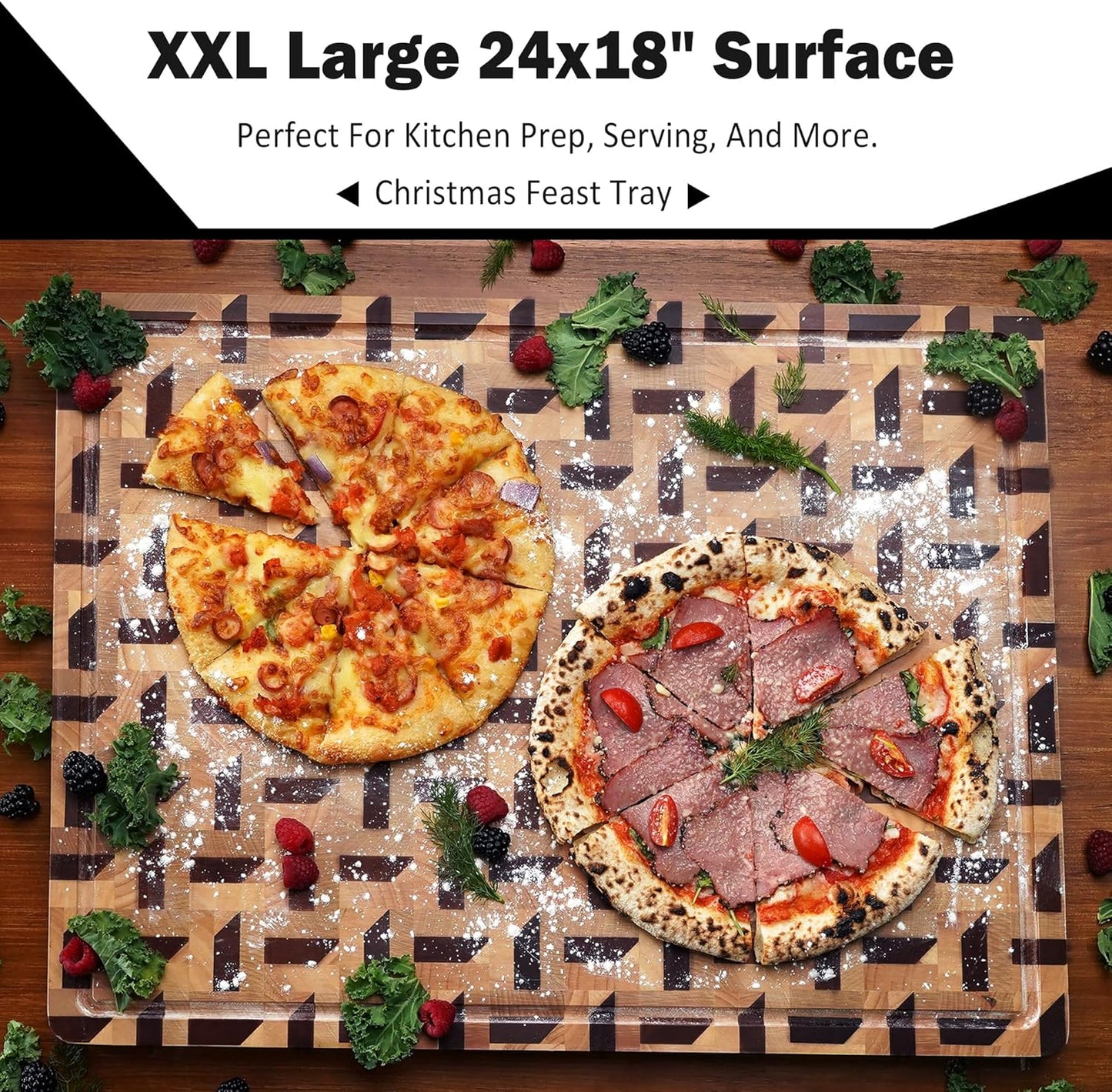 YOUSUNLONG End Grain Cutting Board - 20"L x 16"W x 1.5"Th - Butcher Block Built-In Juice Grooves & Handle - Chopping Board Made of Acacia Wood Mixed With Oak - Barbecue Tray,Cooktop Board