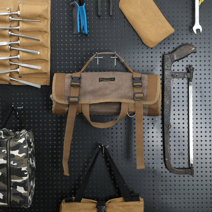 Wrench Tool Roll, Heavy Duty Waxed Canvas Multi-purpose Tool Pouch Bag With 25 Pockets, Easy Storage, Durable (Khaki)