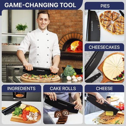 KitchenStar 12-Inch Pizza Cutter Rocker Blade - Sharp Stainless Steel Slicer Knife, Protective Cover, Dishwasher Safe, Small - Professional Pizza Oven Accessories