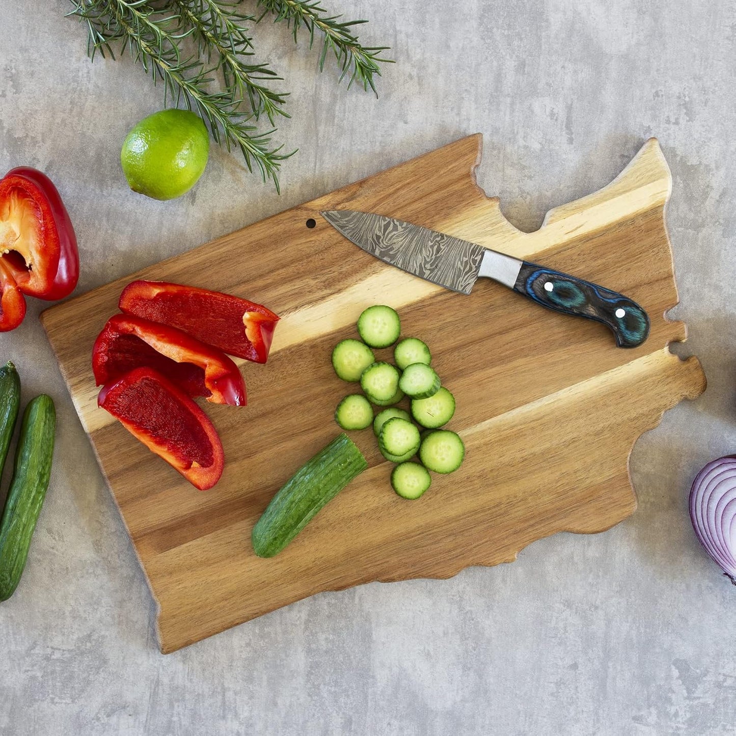 Totally Bamboo Rock & Branch Origins Series New York State Shaped Cutting Board and Charcuterie Serving Tray, Includes Hang Tie for Wall Display