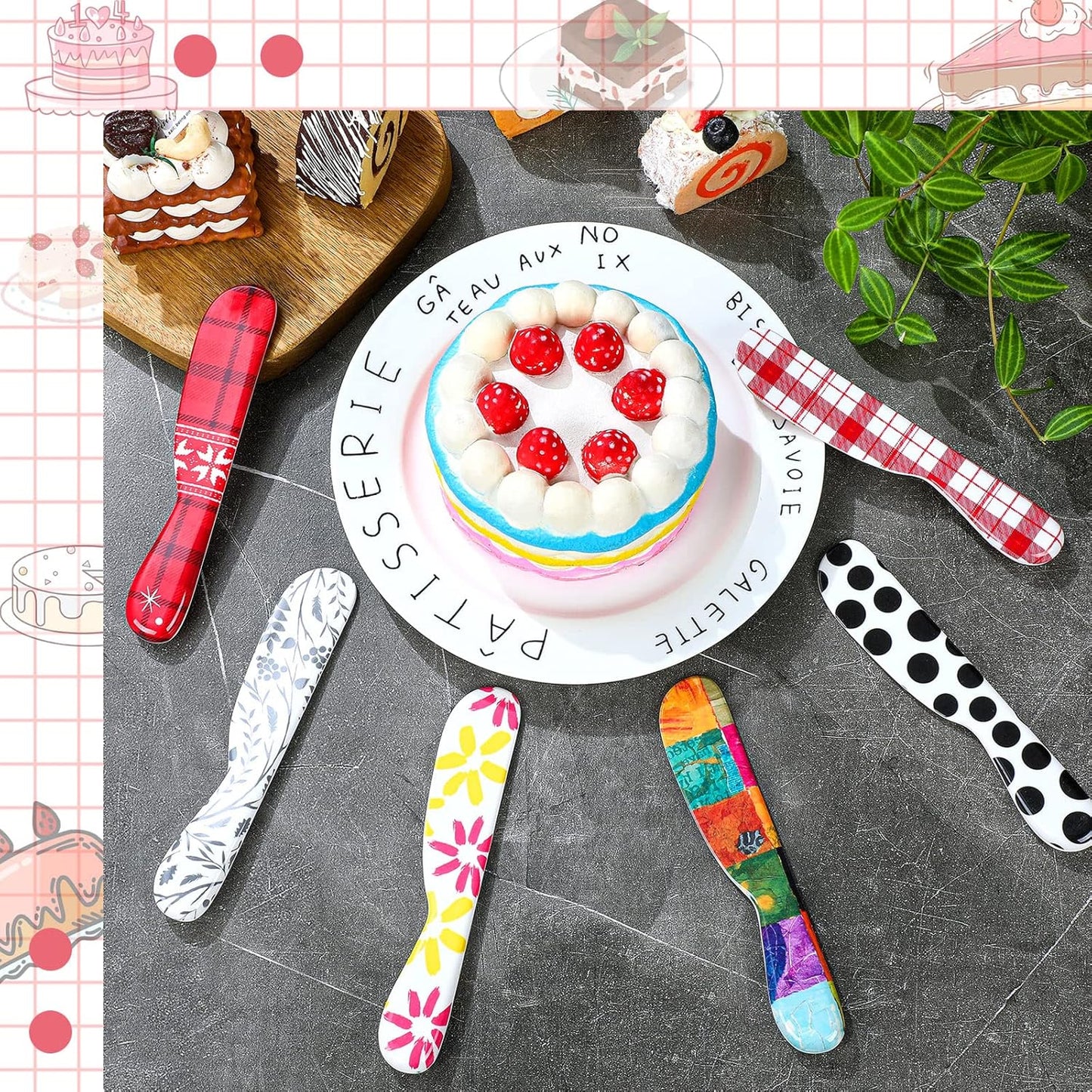 Eaasty 6 Pieces Butter Spreader 6 Inch Plastic Butter Knife Colorful Cheese Knife Spreader Summer Kitchen Gifts for Cream Cheese, Sandwich, Jam, Jelly(Floral Style)