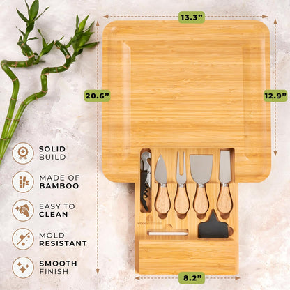 Bamboo Charcuterie Boards Gift Set - Meat and Cheese Tray with Utensils, Fruit Tray, and 2 Sauce Bowls Included - Bamboo Cheese Platter - House Warming Gifts New Home Couples & Family, Wedding Gifts