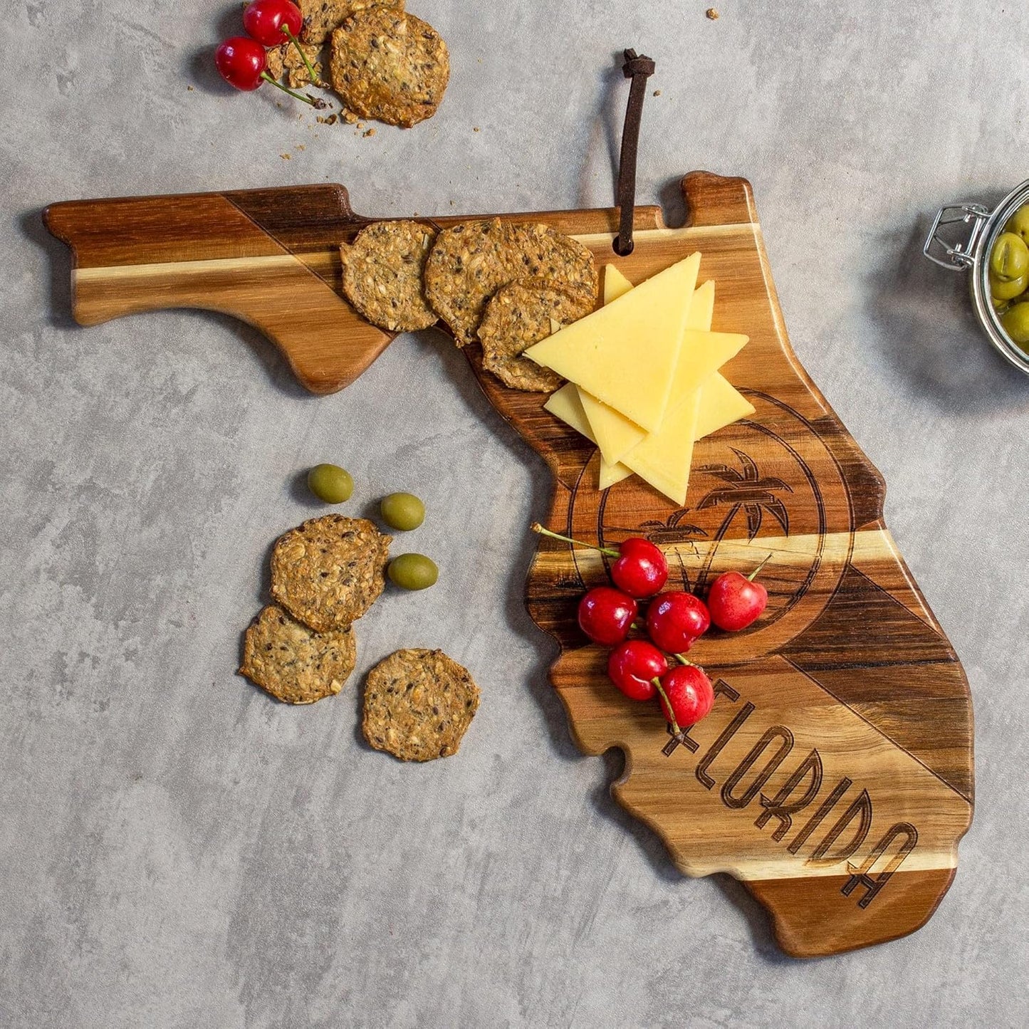 Totally Bamboo Rock & Branch Origins Series New York State Shaped Cutting Board and Charcuterie Serving Tray, Includes Hang Tie for Wall Display