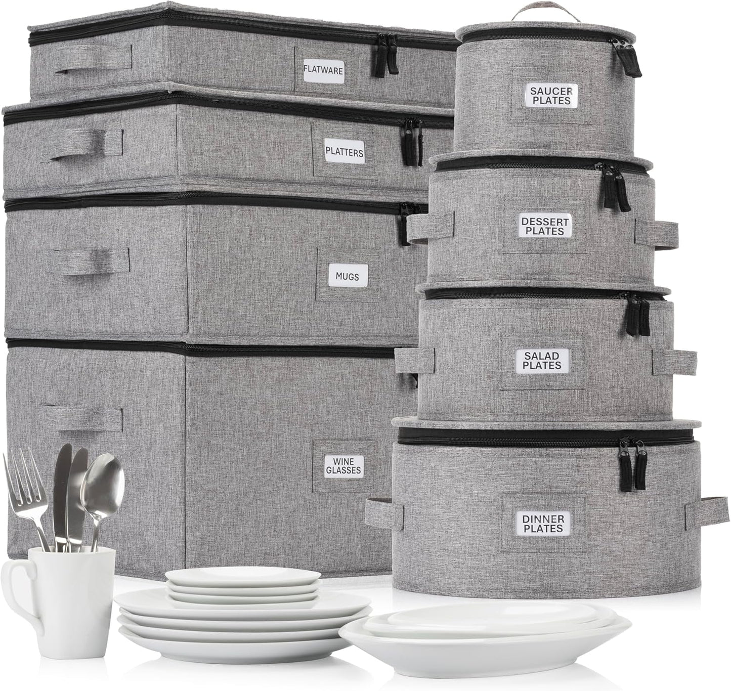 Flatware Storage Case with 5 Adjustable Compartments - Tableware Utensil Chest with Carrying Handles - Protects and Organizes Cutlery and Silverware - Hard Shell and Stackable