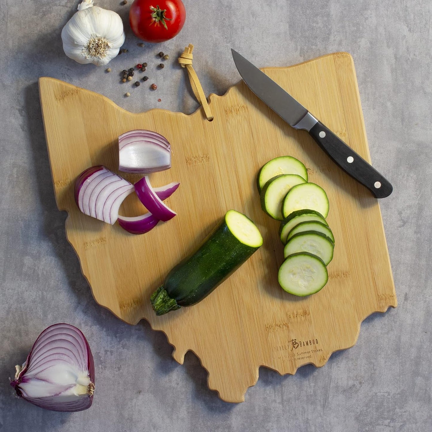 Totally Bamboo North Carolina State Shaped Cutting Board and Charcuterie Serving Platter with Artwork by Summer Stokes, Includes Hang Tie for Wall Display 18" x 8" x 5/8" - Colors B