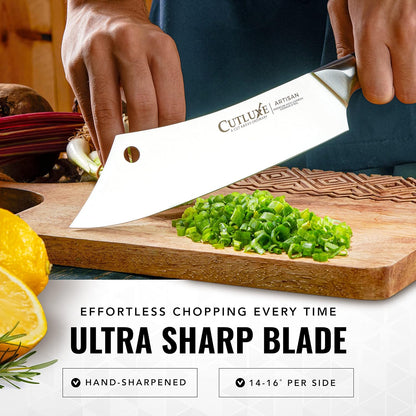 Cutluxe Meat Cleaver Knife - 7" Heavy Cleaver Butcher Knife, Razor Sharp German Steel Blade, Full Tang, Ergonomic Handle Design – Artisan Series