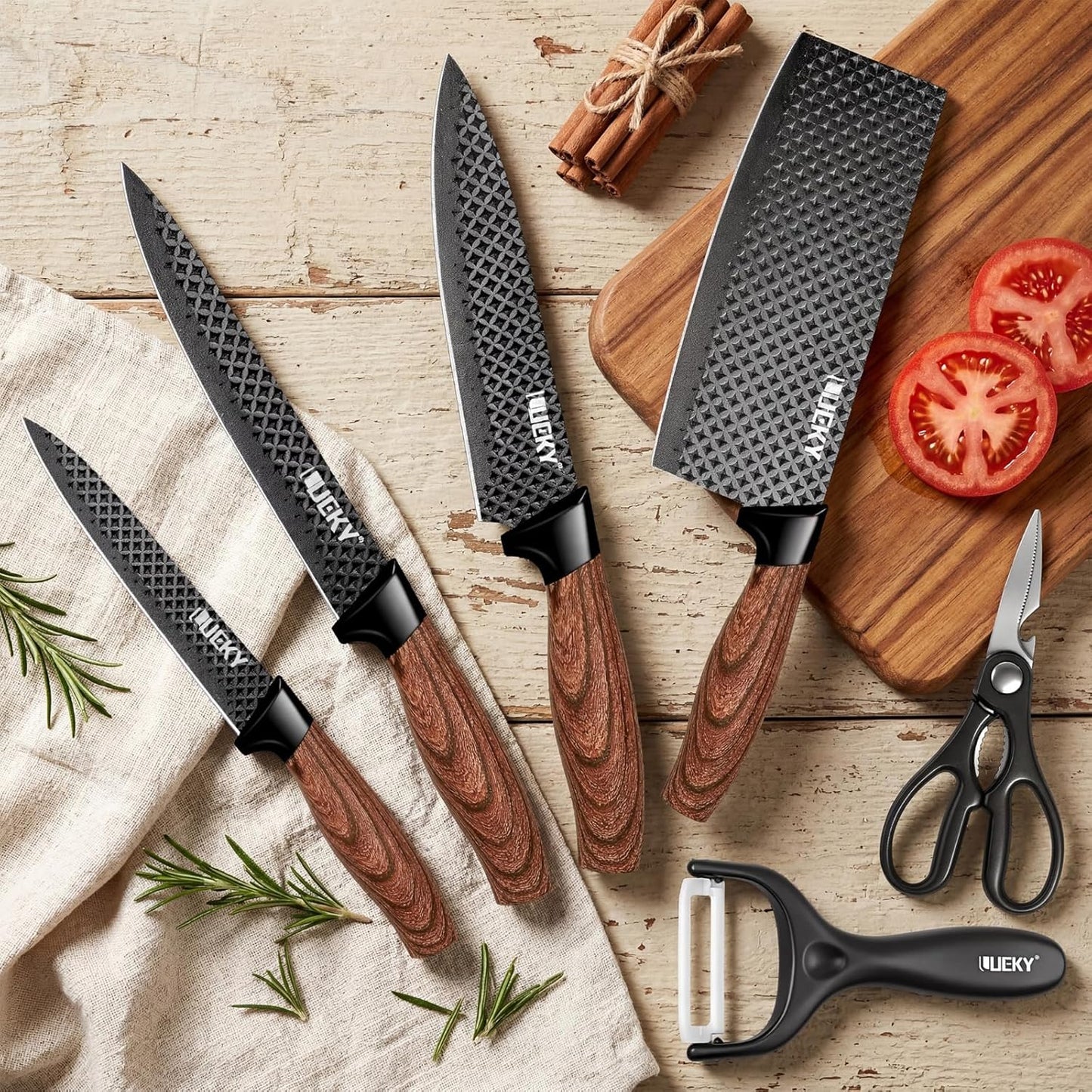 Knife Set, 6 Pieces Kitchen knife Set with Healthy Anti-Rust Coating, Stainless Steel Professional Chef Knife Sets with Elegant Box, Kitchen Knives with Scissors & Peeler for Cooking, Dishwasher Safe