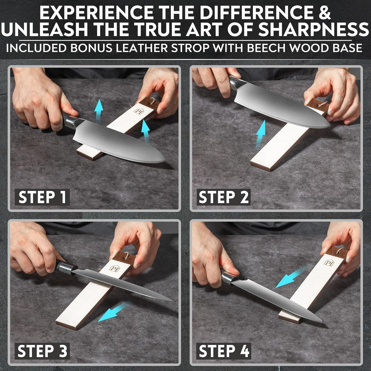Rolling Knife Sharpener with Leather Strop and 15, 17, 20 & 22 Degree Angles - Knife Sharpener Kit - Roller Knife Sharpening System with Stand, Holder & Eraser - Walnut Brown