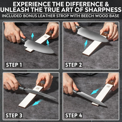 Rolling Knife Sharpener with Leather Strop and 15, 17, 20 & 22 Degree Angles - Knife Sharpener Kit - Roller Knife Sharpening System with Stand, Holder & Eraser - Walnut Brown