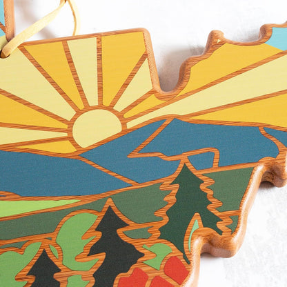 Totally Bamboo North Carolina State Shaped Cutting Board and Charcuterie Serving Platter with Artwork by Summer Stokes, Includes Hang Tie for Wall Display 18" x 8" x 5/8" - Colors A