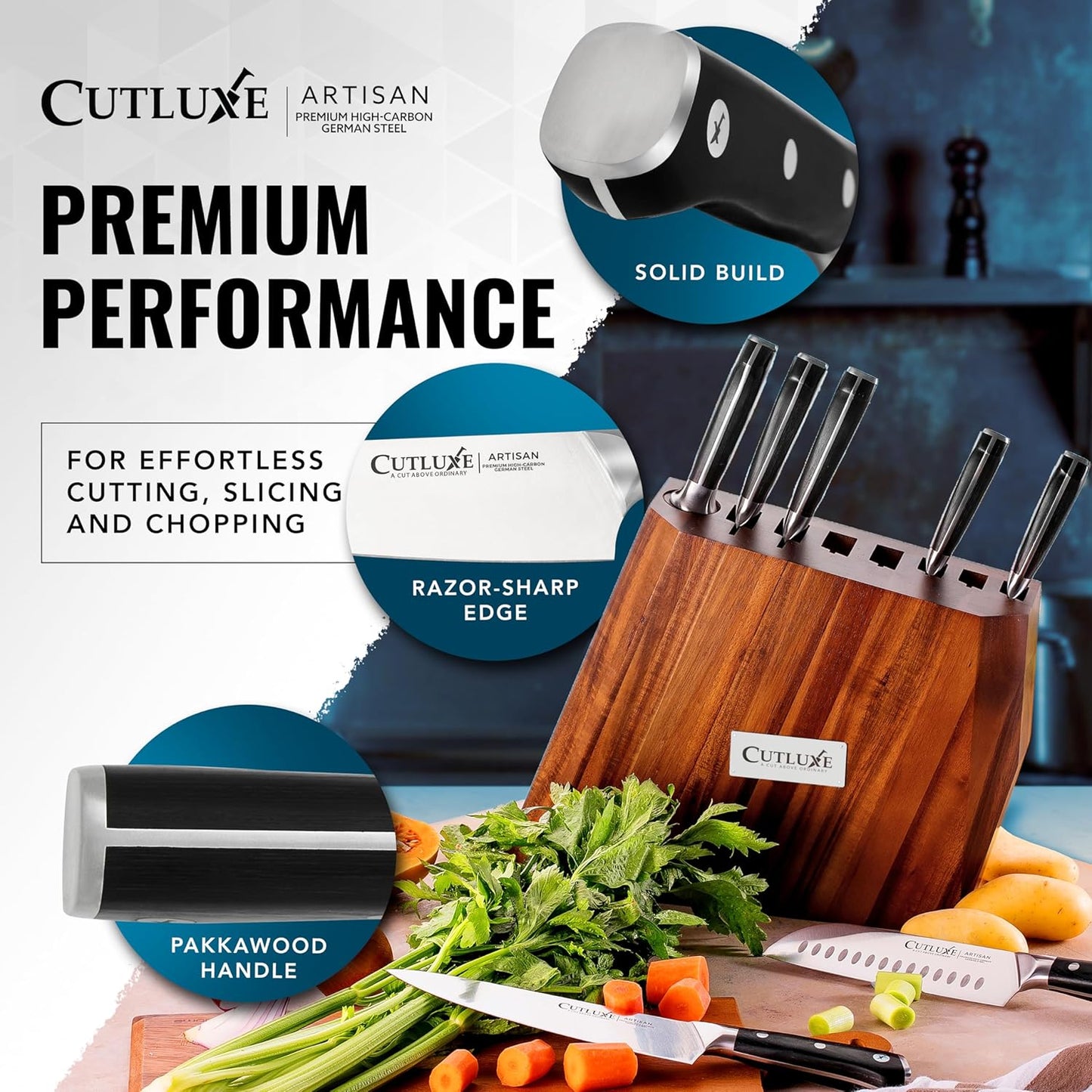 Cutluxe Chef Knife Set, 7 PCS Professional Chef's Knife Set – Razor Sharp German Steel, Full Tang, Ergonomic Handles – Artisan Series