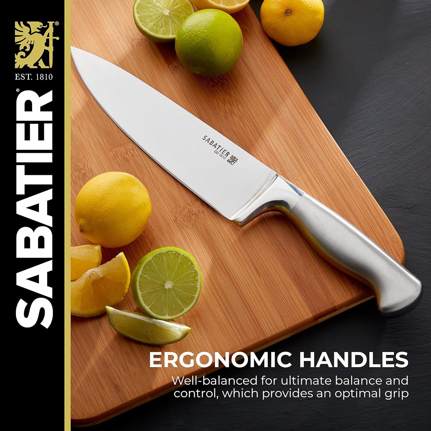 Sabatier 15-Piece Forged Triple Rivet Knife Block Set, High-Carbon Stainless Steel Kitchen Knives, Razor-Sharp Knife set with Acacia Wood Block, White Handles