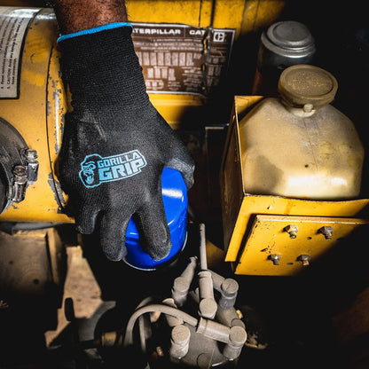 Gorilla Grip Work Gloves, Never Slip Maximum Grip All-Purpose, Gloves for Men, Superior in Wet, Dry, Oily Conditions, Polymer Palm, Medium Size, 5 Pairs, Black/Blue | 25041-25