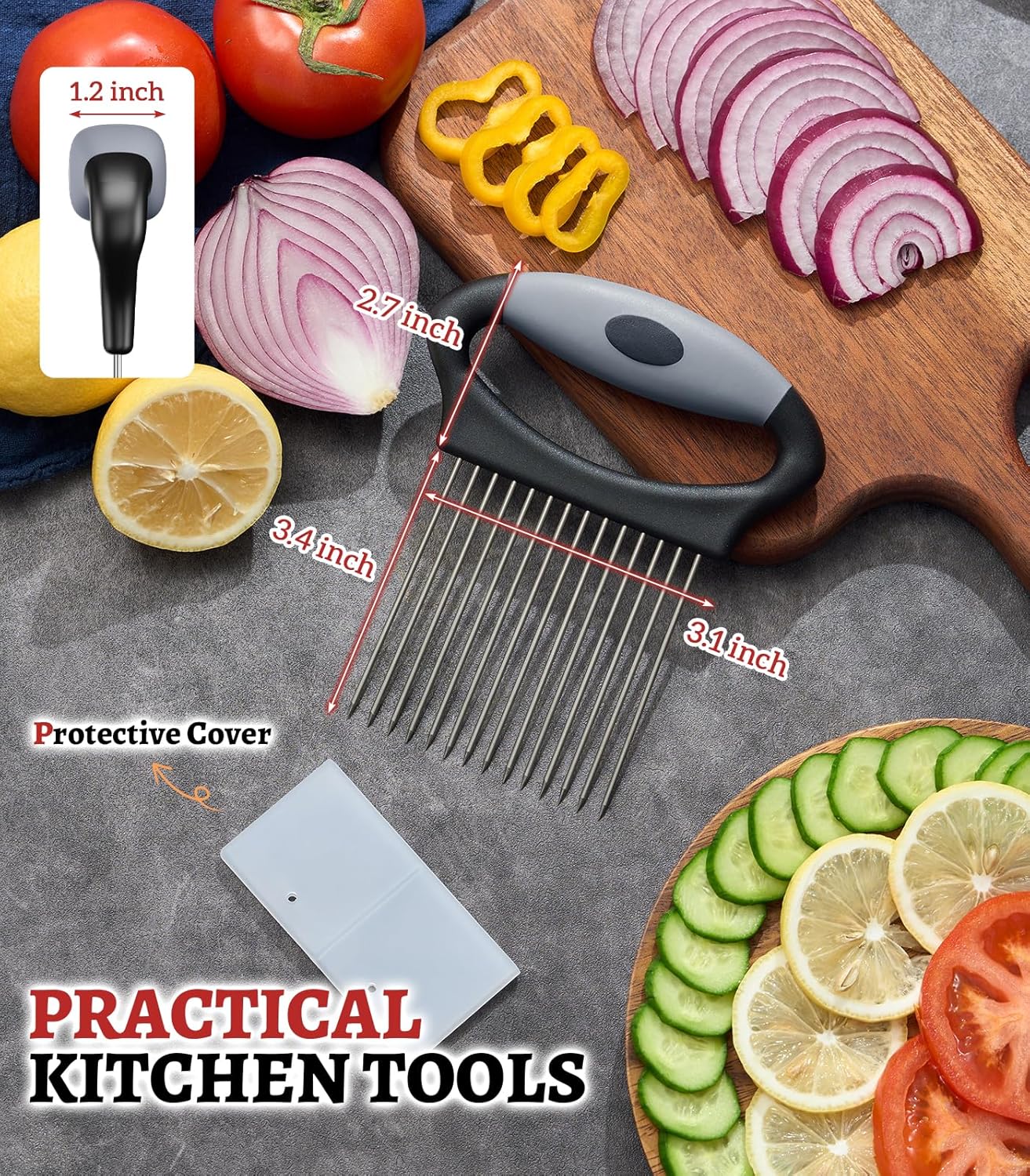 Large Onion Slicer Holder, Stainless Steel Onion Holder for Slicing, Multi-Purpose Vegetable Chopper Tomato Slicer, Food Cutter Assistant Tool for Potato, Avocado, Egg, Lemon, Fruit, Meat Tenderizer