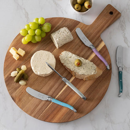 French Home Laguiole Spreader Set – 8 Piece Cheese & Butter Spreader Set with Blue and Cream Handles – Elegant & Practical Charcuterie Tools (6.25")