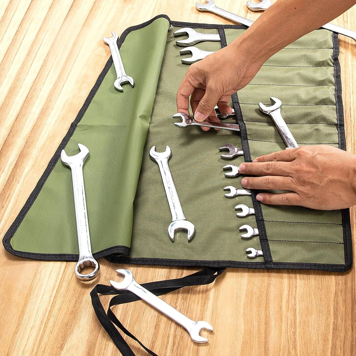 Chisel Roll,6 Pockets Roll Up Tool Pouch,Waxed Canvas Small Tool Roll Organizer and Wrench Roll Up Pouch,Store Chisel,Wrench,Pliers,Carving Knife (12-Brown)