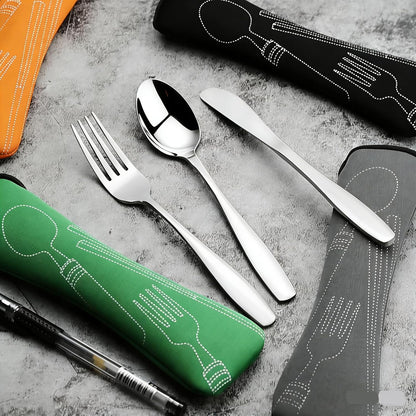 3-Piece Stainless Steel Picnic Cutlery, Portable Silverware Set for Work, Travel Utensil Set w/Case, 4-Pack