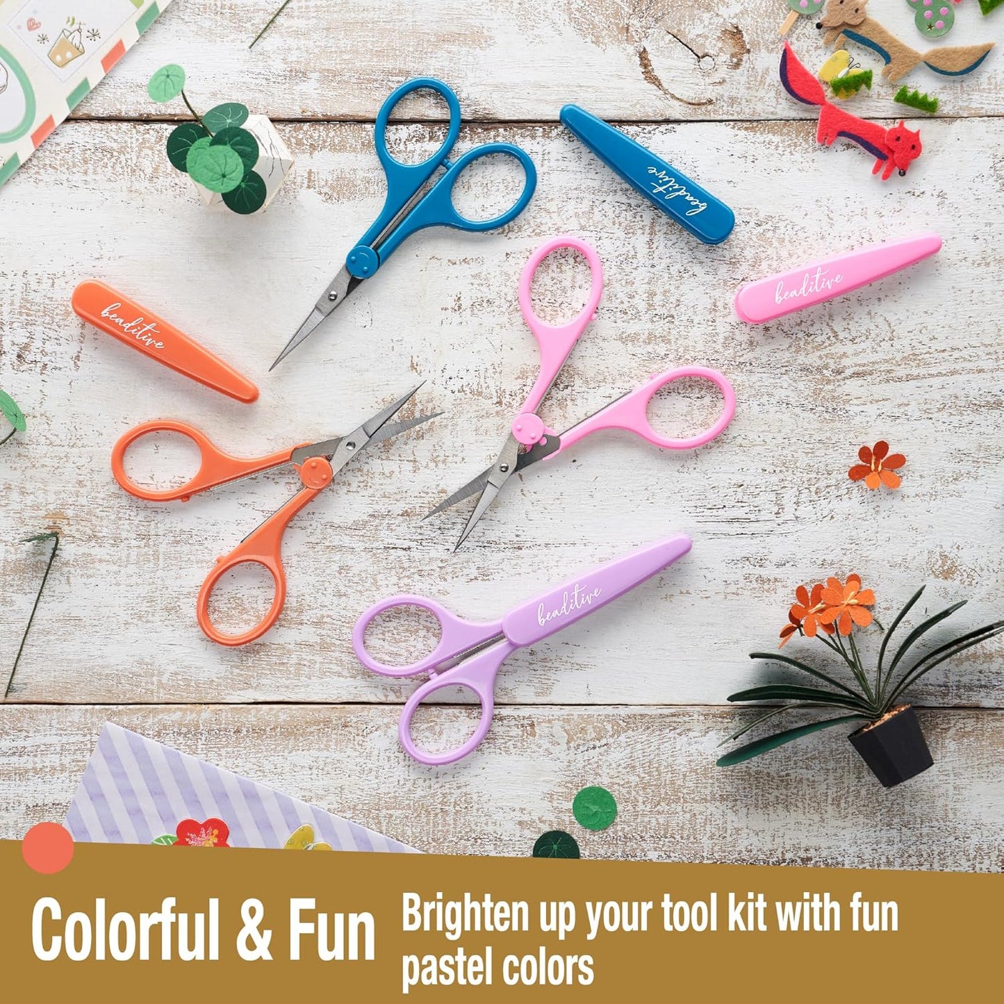 Beaditive High Precision Detail Scissors Set (2-Pc) Sharp, Fine Tips | Paper Cutting, Scrapbooking, Sewing, Crafting | Stainless Steel | Protective Cover (Pastel)