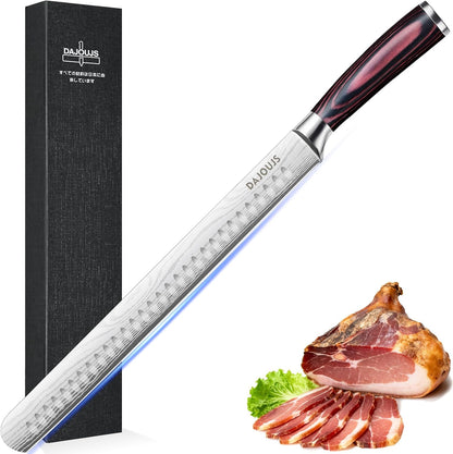 Brisket Knife Meat Carving Knives - 12 Inch Ultra Sharp High Carbon Steel Kitchen Carving Slicing Knife with Ergonomic Wood Handle & Gift Box for Turkey, Meat Cutting, BBQ