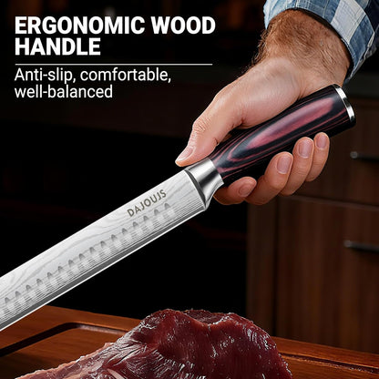 Brisket Knife Meat Carving Knives - 12 Inch Ultra Sharp High Carbon Steel Kitchen Carving Slicing Knife with Ergonomic Wood Handle & Gift Box for Turkey, Meat Cutting, BBQ
