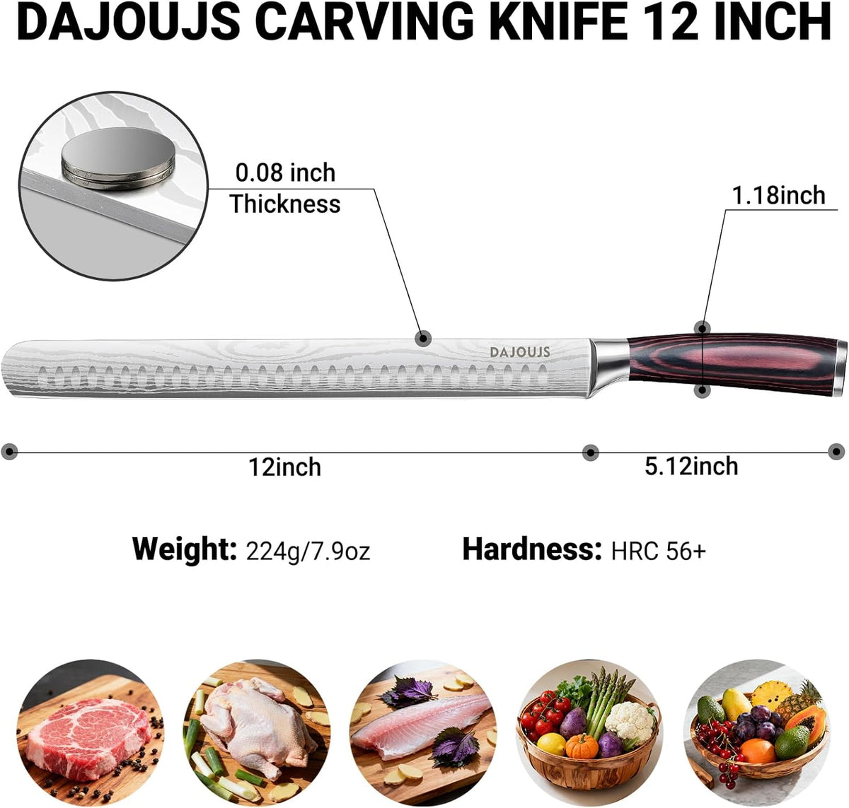 Brisket Knife Meat Carving Knives - 12 Inch Ultra Sharp High Carbon Steel Kitchen Carving Slicing Knife with Ergonomic Wood Handle & Gift Box for Turkey, Meat Cutting, BBQ