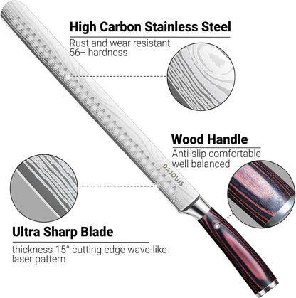 Brisket Knife Meat Carving Knives - 12 Inch Ultra Sharp High Carbon Steel Kitchen Carving Slicing Knife with Ergonomic Wood Handle & Gift Box for Turkey, Meat Cutting, BBQ