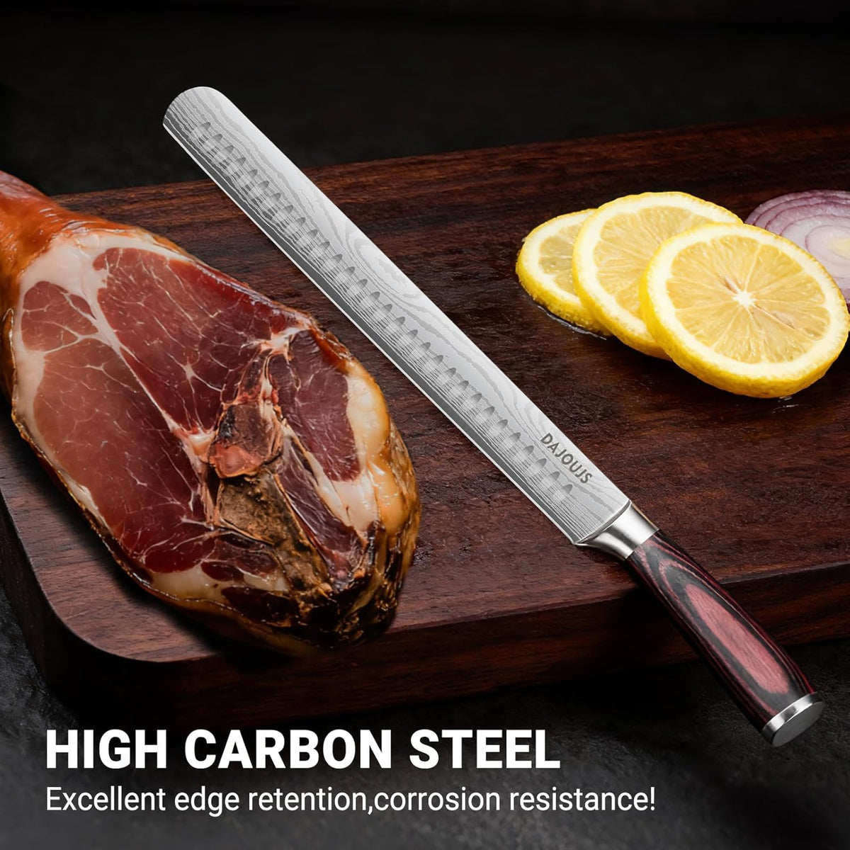 Brisket Knife Meat Carving Knives - 12 Inch Ultra Sharp High Carbon Steel Kitchen Carving Slicing Knife with Ergonomic Wood Handle & Gift Box for Turkey, Meat Cutting, BBQ