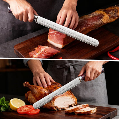 Brisket Knife Meat Carving Knives - 12 Inch Ultra Sharp High Carbon Steel Kitchen Carving Slicing Knife with Ergonomic Wood Handle & Gift Box for Turkey, Meat Cutting, BBQ