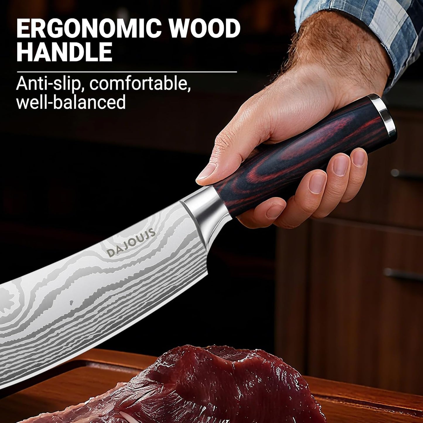 Brisket Knife Meat Carving Knives - 12 Inch Ultra Sharp High Carbon Steel Kitchen Carving Slicing Knife with Ergonomic Wood Handle & Gift Box for Turkey, Meat Cutting, BBQ