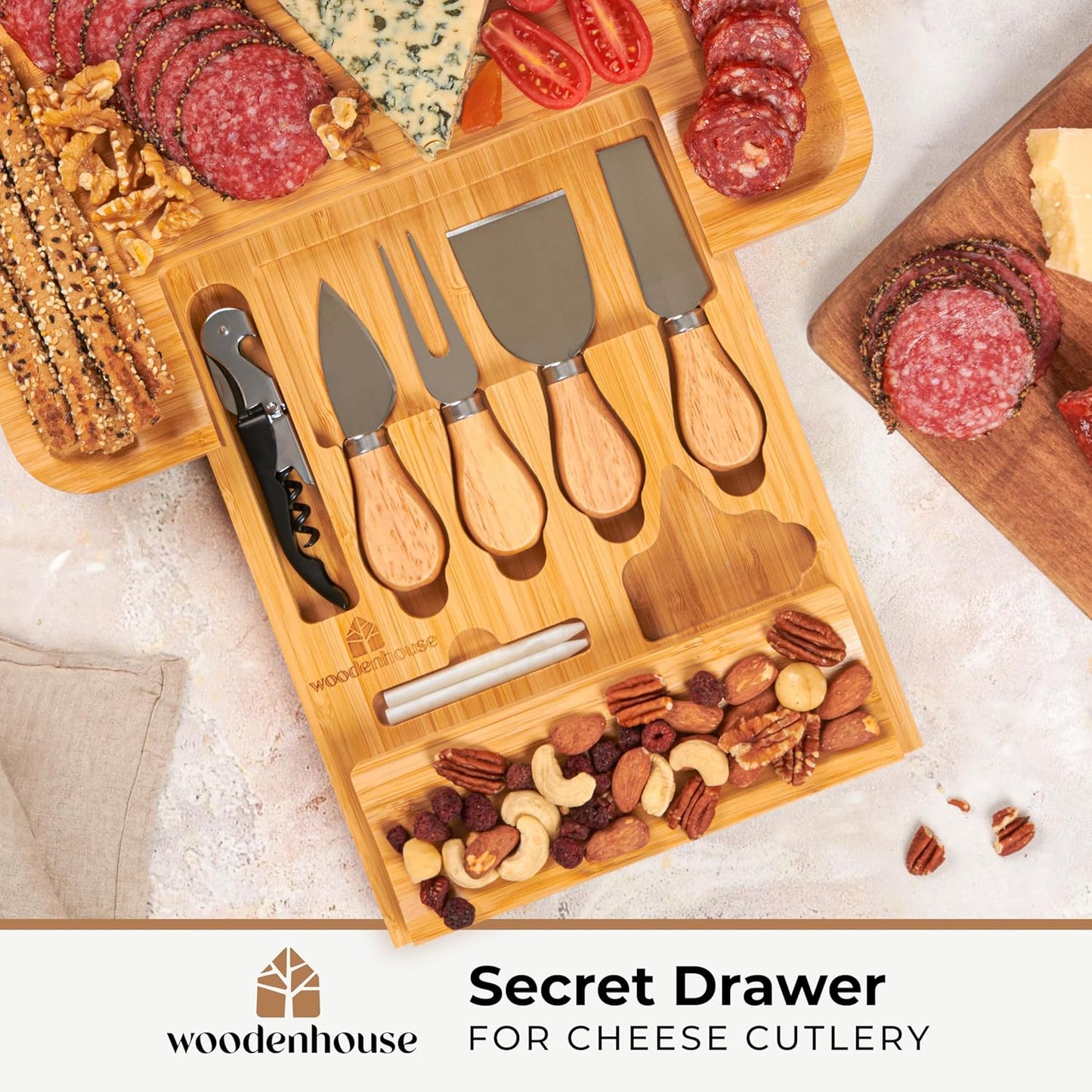 Bamboo Charcuterie Boards Gift Set - Meat and Cheese Tray with Utensils, Fruit Tray, and 2 Sauce Bowls Included - Bamboo Cheese Platter - House Warming Gifts New Home Couples & Family, Wedding Gifts