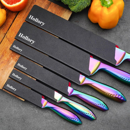 Kitchen Knife Guards Set, Universal Blade Covers, Abs Plastic BPA-Free Blade Protector with Velvet Lining, Professional Kitchen Knife Storage Solution for Home Cooks, Black (2 Pcs)